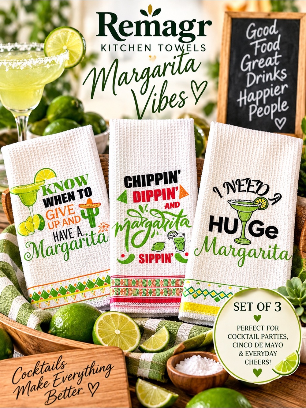 Kitchen - Cocktail Towels NWT | Margarita Themed Towels 24 x 20" Gift